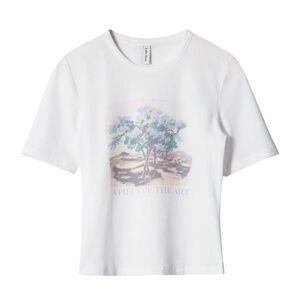 & Other Stories Women’s Crewneck Graphic Art Cotton Fitted White T-Shirt Size S
